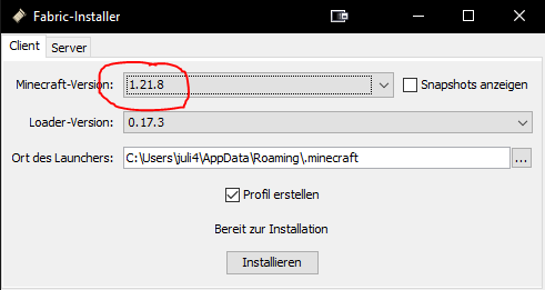 Fabric Loader Schritt 1